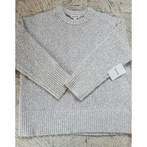 NORDSTROM Marled Cotton & Wool Crewneck Sweater, Size‎ Large, Beige/Ivory, NWT